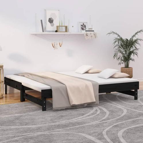 vidaXL Slaapbank uitschuifbaar massief grenenhout zwart, Huis en Inrichting, Slaapkamer | Bedden, 90 cm, 190 cm of minder, Zwart