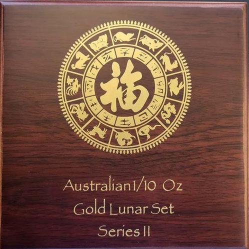 Verzameldoos Gouden Lunar II - 1/10 oz (12 munten), Postzegels en Munten, Munten | Oceanië, Losse munt, Goud, Verzenden