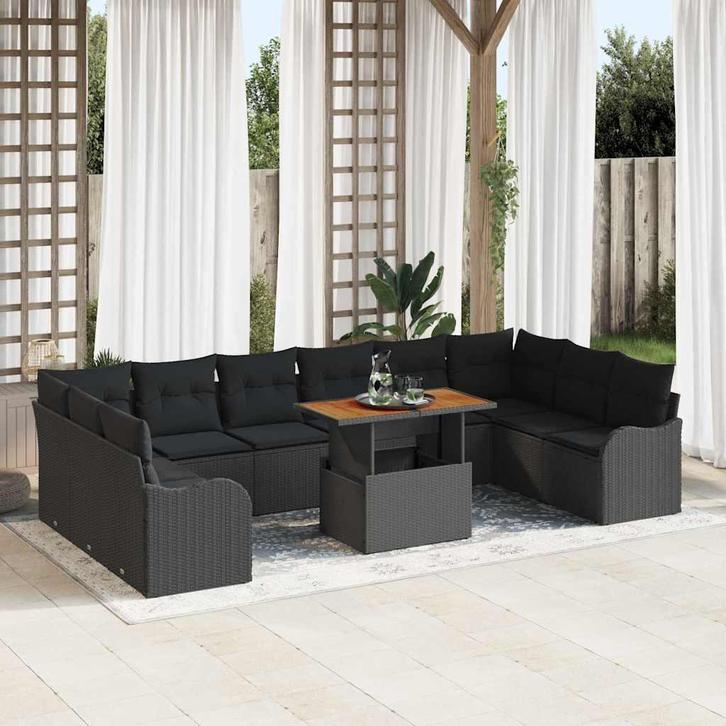 vidaXL Tuin Sofa Set met opslag 11 pcs Zwart Poly riet, Tuin en Terras, Tuinsets en Loungesets, Nieuw, Rotan, Verzenden