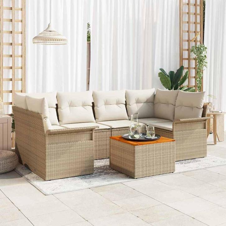 vidaXL Tuin Sofa Set 7 pcs Beige Poly riet, Tuin en Terras, Tuinsets en Loungesets, Nieuw, Rotan, Verzenden