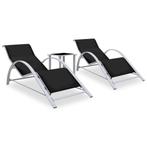 vidaXL Ligbedden 2 st met tafel aluminium zwart, Verzenden, Nieuw