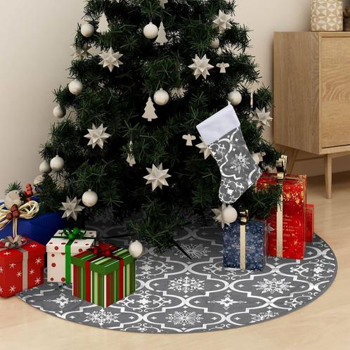vidaXL Kerstboomrok luxe met sok 122 cm stof grijs, Diversen, Kerst, Nieuw, Verzenden