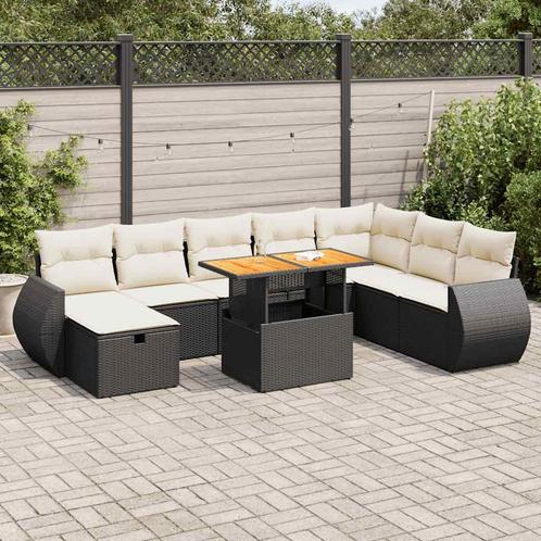 vidaXL 9-delige Loungeset met kussens poly rattan acacia, Tuin en Terras, Tuinsets en Loungesets, Loungeset, Nieuw, Rotan, Verzenden