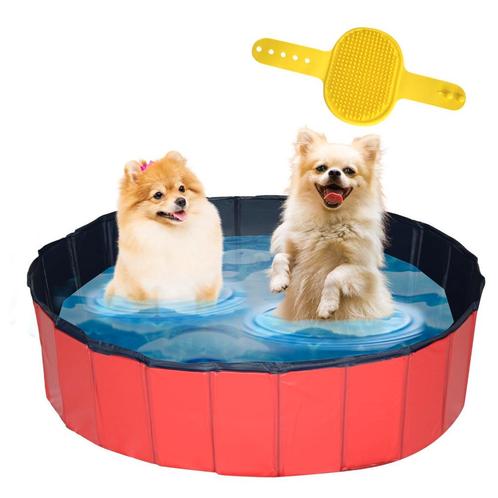 Lendo Online Hondenzwembad met borstel Ø120x30cm PVC rood, Dieren en Toebehoren, Honden-accessoires, Nieuw, Verzenden