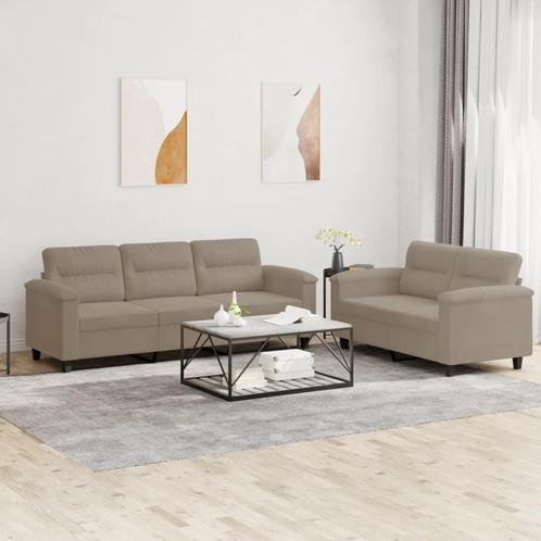 vidaXL 2-delige Loungeset met kussens microvezelstof taupe, Huis en Inrichting, Banken | Bankstellen, Nieuw, Stof, Vierpersoons of meer