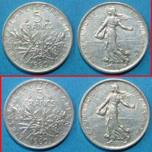 Frankrijk. 5 Francs 1960/1964 (8 coins) (Zonder, Postzegels en Munten, Munten | Europa | Niet-Euromunten