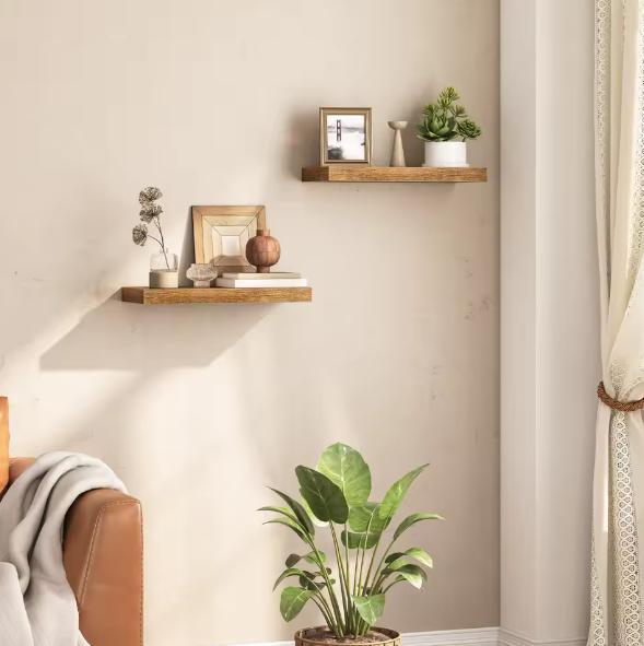 Set van 2 Zwevende Wandplanken – Vintage Bruin met Beugels, Huis en Inrichting, Kasten | Boekenkasten, Nieuw, Verzenden