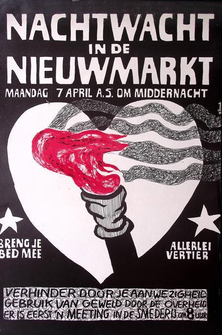 Poster over demonstratie bij de Nieuwmarkt (lijst optie), Verzamelen, Posters, Nieuw, Overige onderwerpen, Met lijst, Verzenden