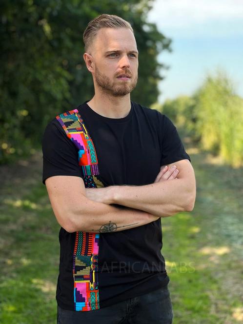 T-shirt met Afrikaanse print details - multicolor roze kente, Kleding | Heren, T-shirts, Nieuw, Ophalen of Verzenden