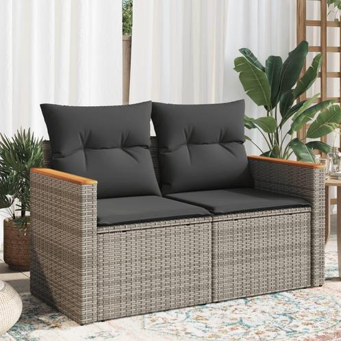 vidaXL Tuinbank 2-zits met kussens poly rattan grijs, Tuin en Terras, Tuinsets en Loungesets, Nieuw, Verzenden