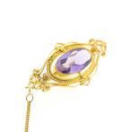 Gouden broche met amethist (vintage accesoire, vintage), Gebruikt, Overige kleuren, Ophalen of Verzenden, Met edelsteen
