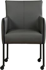 Donkergrijze leren moderne kuipstoel - poot rond zwart met w, Huis en Inrichting, Overige kleuren, Nieuw, Leer, Ophalen of Verzenden