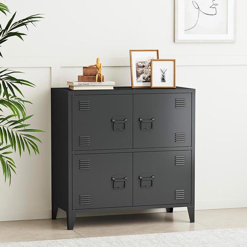 [en.casa] Bureaukast Hamina archiefkast 82x80x40 cm zwart, Huis en Inrichting, Kasten | Roldeurkasten en Archiefkasten, Nieuw