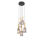 Hanglamp goud met smoke glas rond 5-lichts - Elva, Nieuw, Overige stijlen
