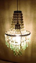Hangende plafondlamp - Groene prisma-kristallen - Messing,