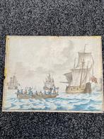 Willem Goedzee (1720-1750) - 2 pendant aquarellen Schepen op