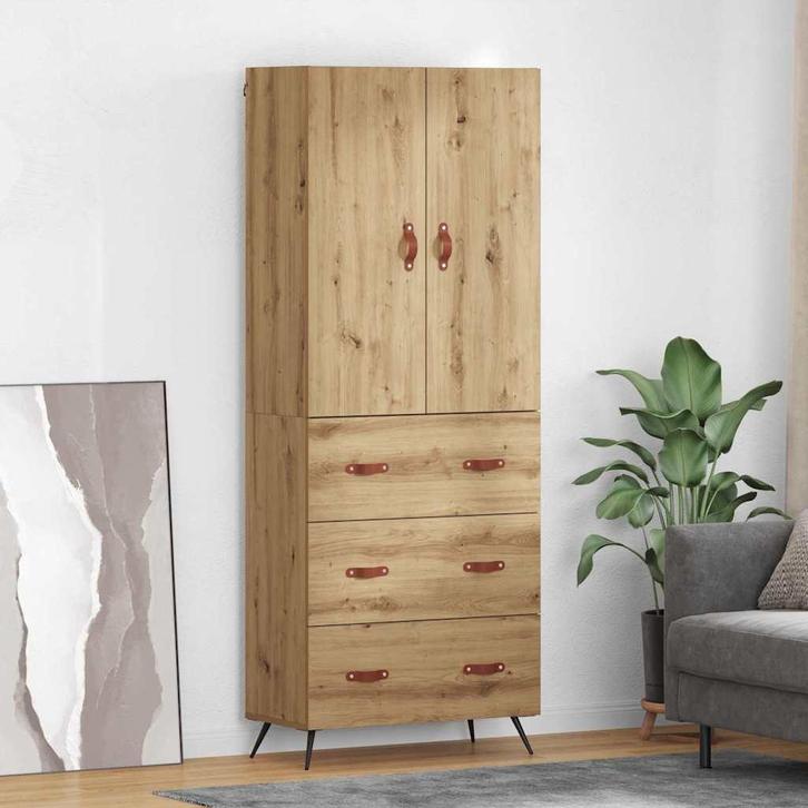 vidaXL Highboard Artisan Eiken 69,5 x 34 x 180 cm Bewerkt, Huis en Inrichting, Kasten | Buffetkasten, Nieuw, Minder dan 50 cm