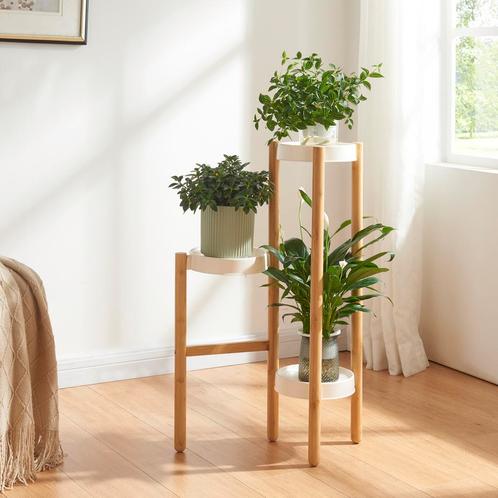 [en.casa] Plantenstandaard Sastamala 78x52x25 cm wit en bamb, Tuin en Terras, Bloembakken en Plantenbakken, Nieuw, Verzenden