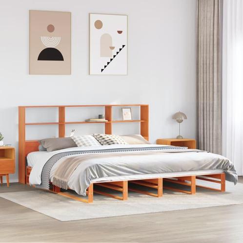 vidaXL Bed met boekenkast zonder matras hout wasbruin, Huis en Inrichting, Slaapkamer | Bedden, Overige maten, 200 cm, Bruin, Tweepersoons