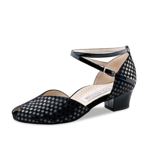 Sanna Dames Dansschoenen van zwart suede in geblokt patroon, Sport en Fitness, Ballet, Verzenden