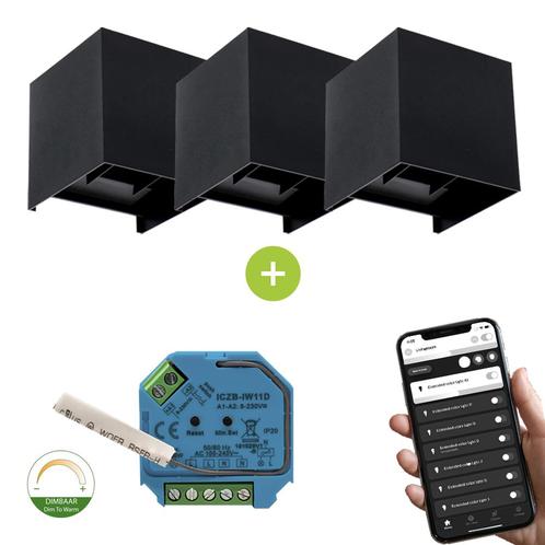 Smart LED Cube Wandlamp 6W Dim to Warm IP65 Zwart 2000-3, Huis en Inrichting, Lampen | Losse lampen, Ophalen of Verzenden