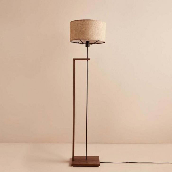 Asir 780SGN3521 Houten Vloerlamp Beige van €79 voor €39, Huis en Inrichting, Lampen | Vloerlampen, Nieuw, Hout, Kunststof, Stof