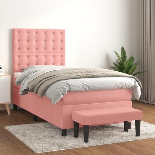 vidaXL Boxspring met matras fluweel roze 100x200 cm, Huis en Inrichting, Slaapkamer | Bedden, 100 cm, 200 cm, Eenpersoons, Nieuw