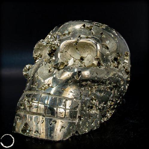 Zeer Zeldzame Natuurlijke Gouden Pyriet Schedel- 528.21 g, Verzamelen, Mineralen en Fossielen