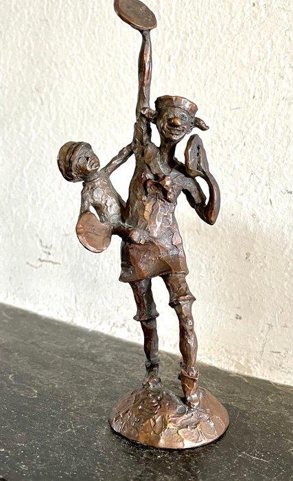 Beeld, Clown en Samenwerking - 18 mm - Brons, Antiek en Kunst, Curiosa en Brocante