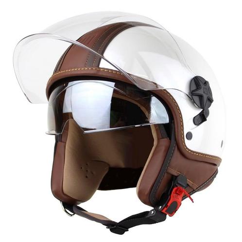 Motocubo top cube jethelm met dubbel vizier | wit - bruin le, Motoren, Kleding | Motorhelmen, Nieuw met kaartje, Verzenden