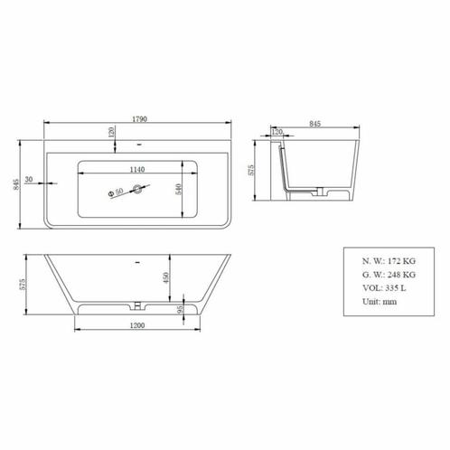 Half Vrijstaand Bad Solid Surface 179X84.5X57.5 Cm, Doe-het-zelf en Verbouw, Sanitair, Ophalen of Verzenden