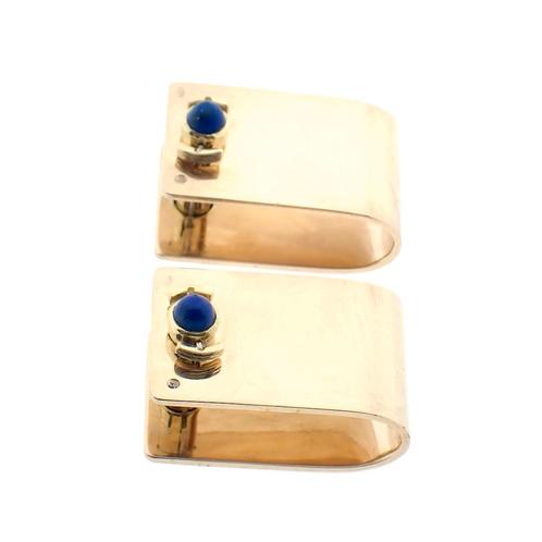 Gouden manchetknopen met azuurblauwe Lapis lazuli stenen, Sieraden, Tassen en Uiterlijk, Antieke sieraden, Met edelsteen, Goud