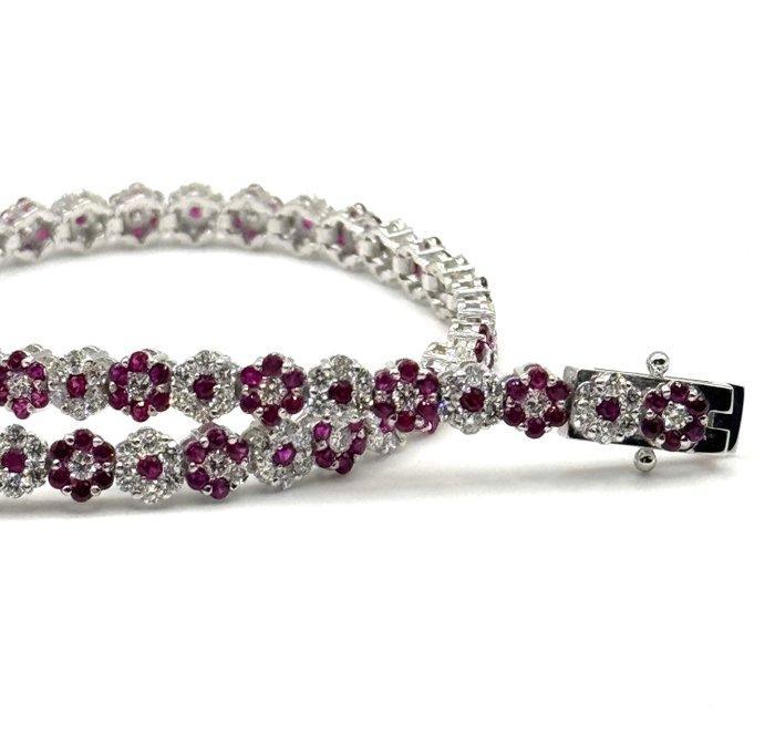 Tennis armband - 18 karaat Witgoud - 5.50ct. tw. Robijn -, Sieraden, Tassen en Uiterlijk, Antieke sieraden