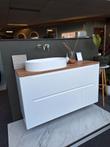 Ribbed wit badkamermeubel 120 cm met Teak houten top