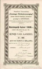 Zeldzaam Aandeel  Groninger Orchestvereeniging, 1918, Ophalen of Verzenden, Voor 1920, Certificaat van aandeel