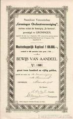 Zeldzaam Aandeel  Groninger Orchestvereeniging, 1918, Certificaat van aandeel, Ophalen of Verzenden, Voor 1920