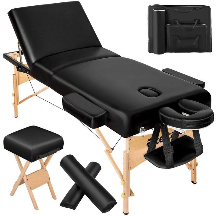 Massagetafel-set 3 zones met 10cm matras, rolkussens en hout, Sport en Fitness, Massageproducten, Verzenden