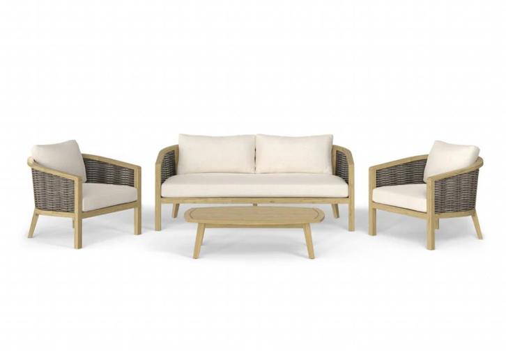 Stoel-Bank Loungeset Parkside | 5-zits | Wicker & Acaciahout, Tuin en Terras, Tuinsets en Loungesets, Verzenden