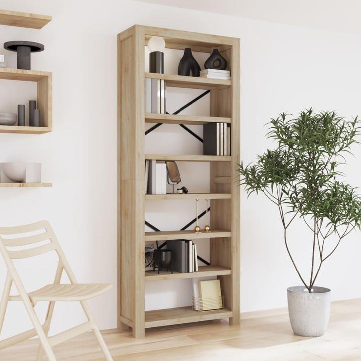 vidaXL Boekenkast met 7 schappen 80x30x200 cm massief, Huis en Inrichting, Kasten | Boekenkasten, 25 tot 50 cm, Nieuw, Overige houtsoorten