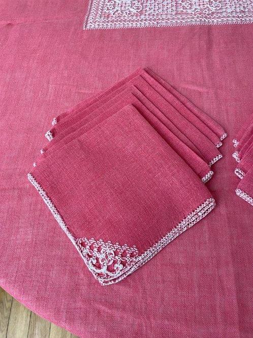 Tafelkleed (25) - 480 cm - 170 cm - Linnen tafellaken rosé, Antiek en Kunst, Antiek | Kleden en Textiel