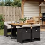 vidaXL 5-delige Tuinset met kussens poly rattan zwart, 4 zitplaatsen, Nieuw, Tuinset, Verzenden