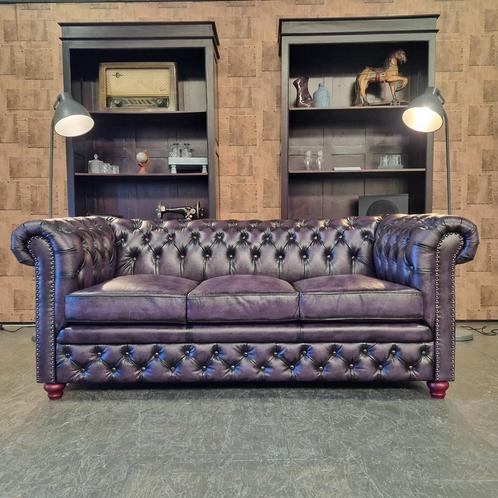 Chesterfield Brighton 3 - Zitter bank Antiek Paars, Huis en Inrichting, Banken | Bankstellen, Nieuw, Leer
