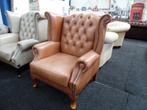 KING !! Echt Bruin Leren Chesterfield Oor Fauteuil  Hoge rug, Ophalen, Zo goed als nieuw, Leer, CHESTERFIELD