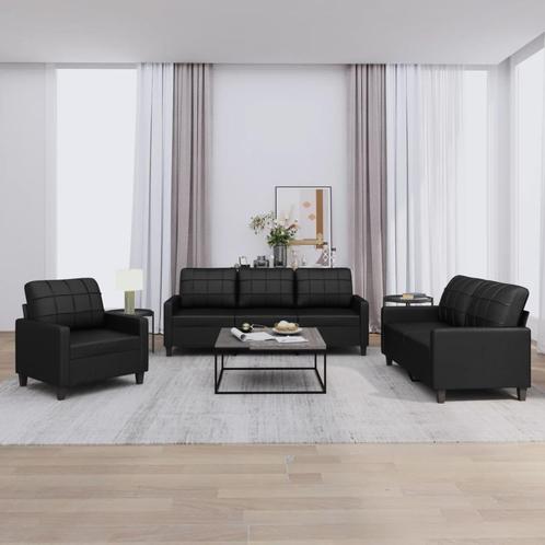vidaXL 3-delige Loungeset met kussens kunstleer zwart, Huis en Inrichting, Banken | Bankstellen, Nieuw, 150 tot 200 cm, Leer, Vierpersoons of meer