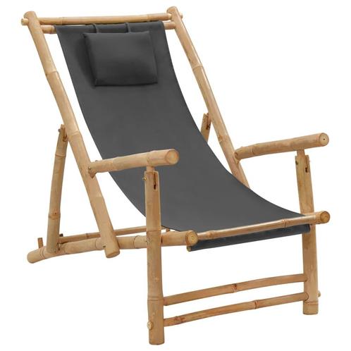 vidaXL Terrasstoel bamboe en canvas donkergrijs, Tuin en Terras, Tuinstoelen, Nieuw, Hout, Verzenden