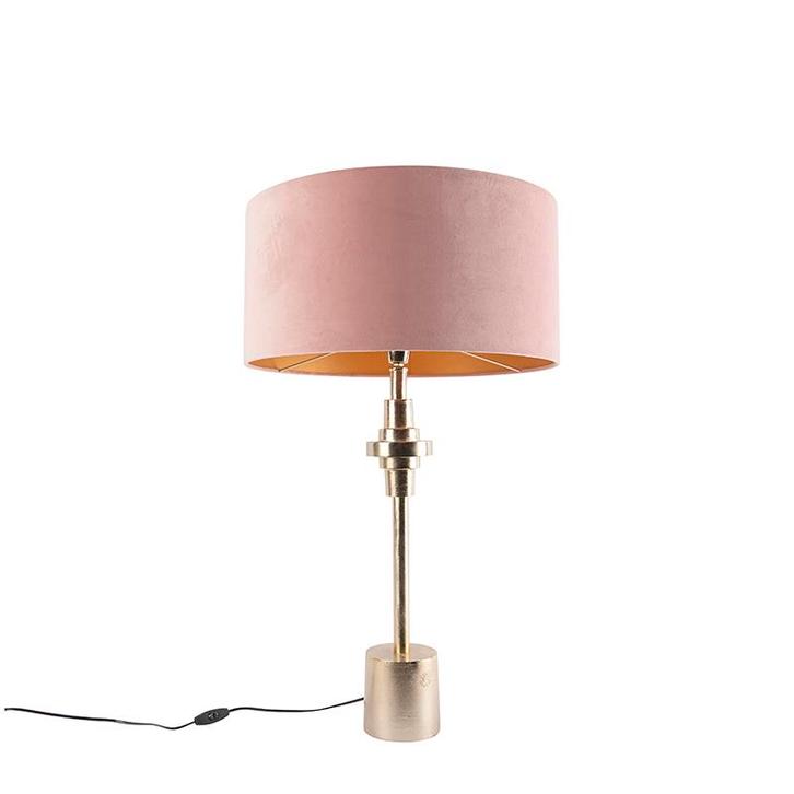 Art Deco tafellamp goud velours kap roze 50 cm - Diverso, Huis en Inrichting, Lampen | Tafellampen, Nieuw, 75 cm of meer