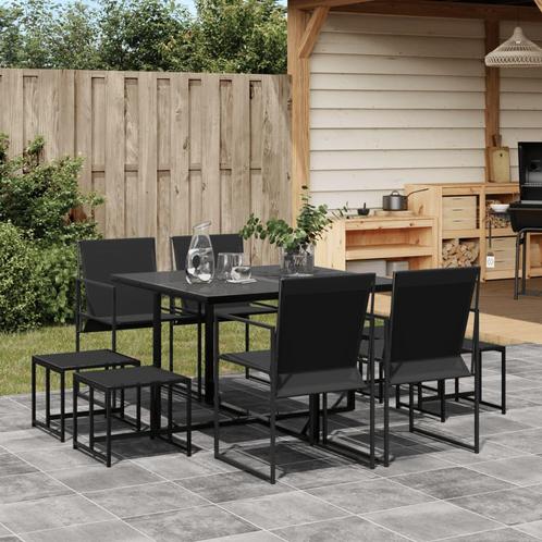 vidaXL 9-delige Tuinset textileen zwart, Tuin en Terras, Tuinsets en Loungesets, Tuinset, Nieuw, 8 zitplaatsen, Rvs, Verzenden