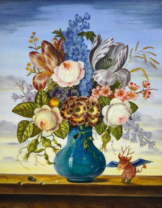 Hans Crepaz (1938) - Blumenstilleben mit Rauhniggl, Antiek en Kunst, Kunst | Schilderijen | Klassiek