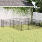 vidaXL Hondenkennel 16 panelen gepoedercoat staal zwart, Dieren en Toebehoren, Hondenhokken, Verzenden, Nieuw