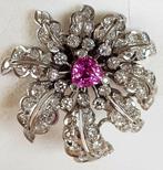 Broche Platina - 6.50ct. tw. Saffier - Diamant - Prachtige, Sieraden, Tassen en Uiterlijk, Antieke sieraden